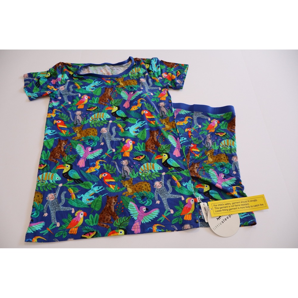 Little Sleepies Jungle Jam Bamboo Pajama Set Blue Kids 16 NWT